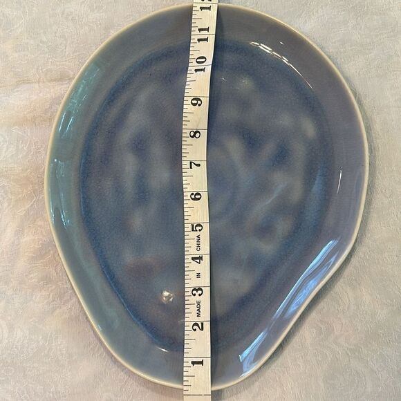 Plates Pottery Blue Cloudy Glazed Asymmetrical Heavy Serve Dinner - Picture 8 of 10
